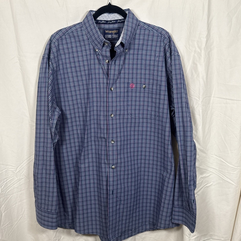 Wrangler George Straight Collection Mens XL Western Blue Purple Check Plaid